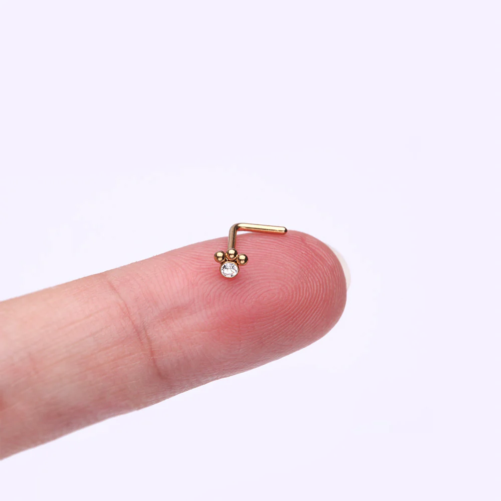 Golden Bali Beads Sparkle Steel L-Shaped Nose Ring - Image 3