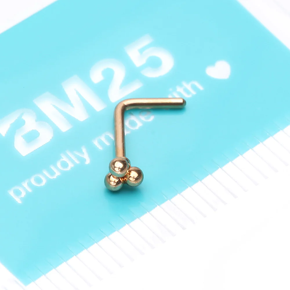 Golden Bali Beads Trinity Steel L-Shaped Nose Ring - Image 4