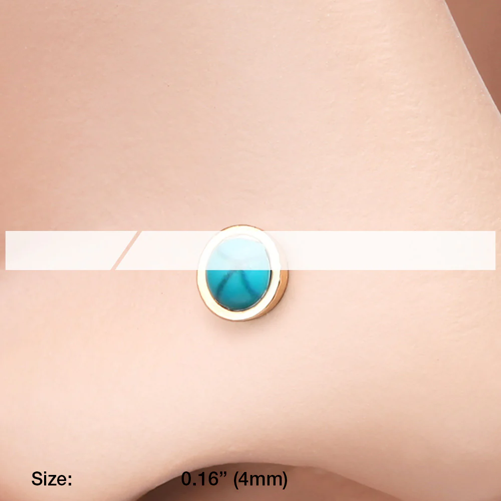 Golden Bezel Set Turquoise Stone Nose Stud Ring - Image 3