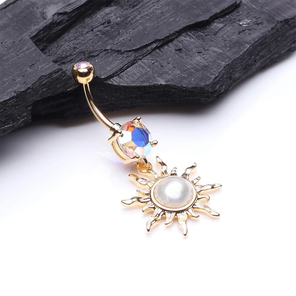 Golden Blazing Sun Belly Button Ring - Image 3