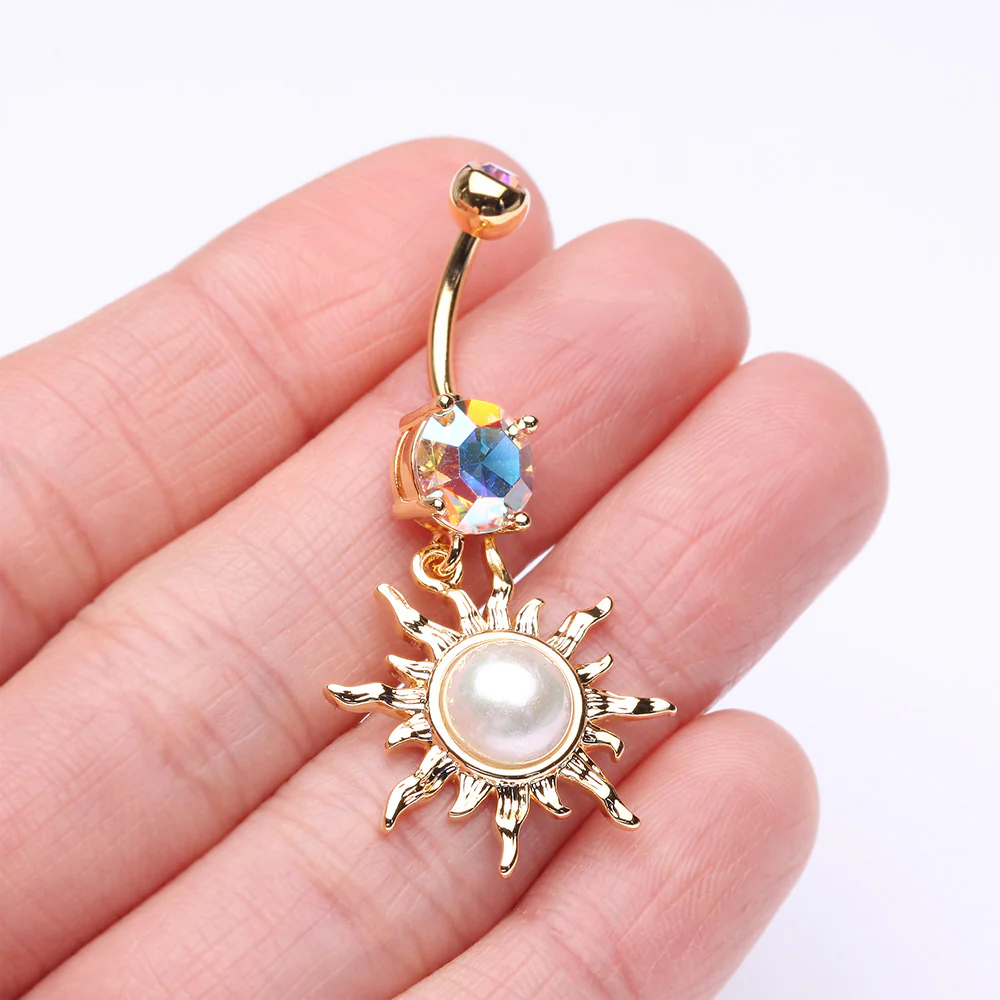 Golden Blazing Sun Belly Button Ring - Image 4