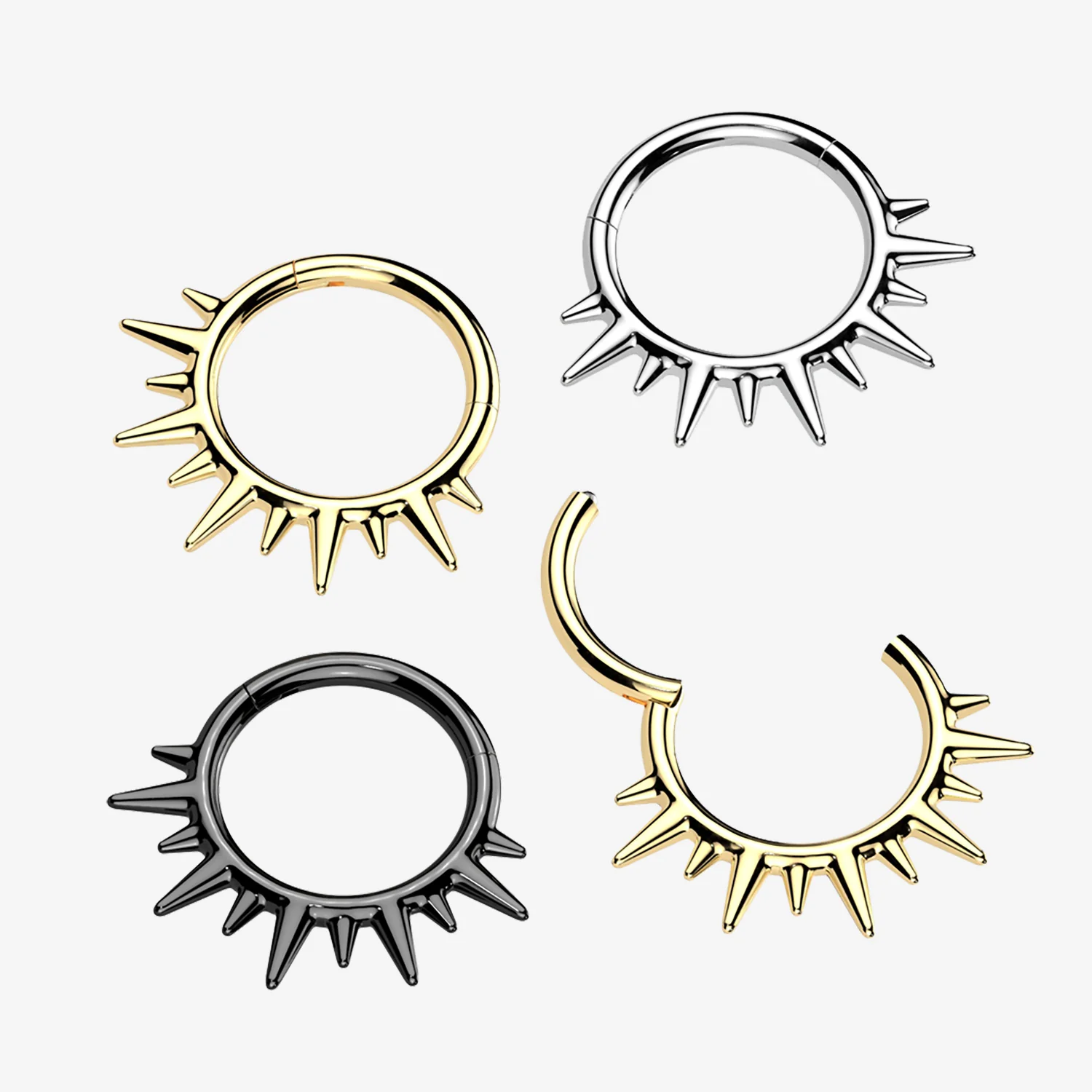 Golden Blazing Sun Ray Spike Clicker Hoop Ring - Image 2