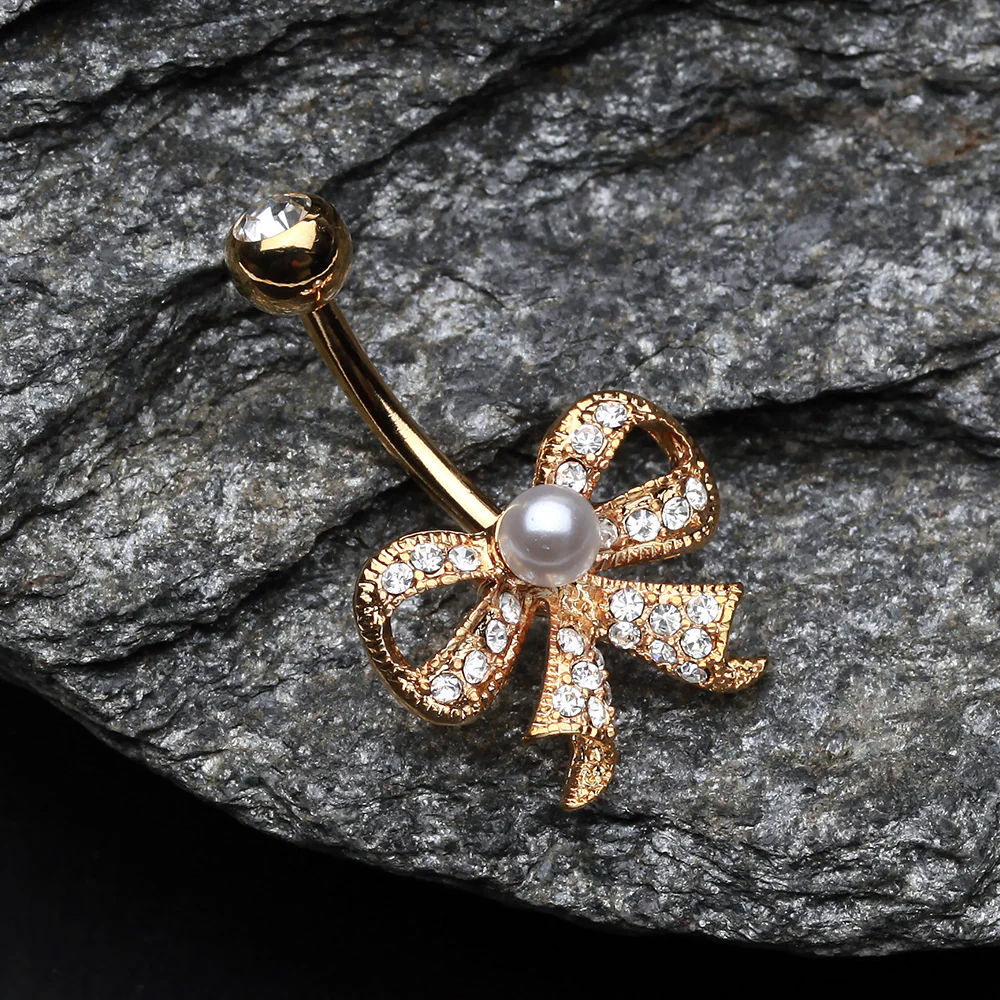 Golden Bow-Tie Splendid Belly Button Ring - Image 3