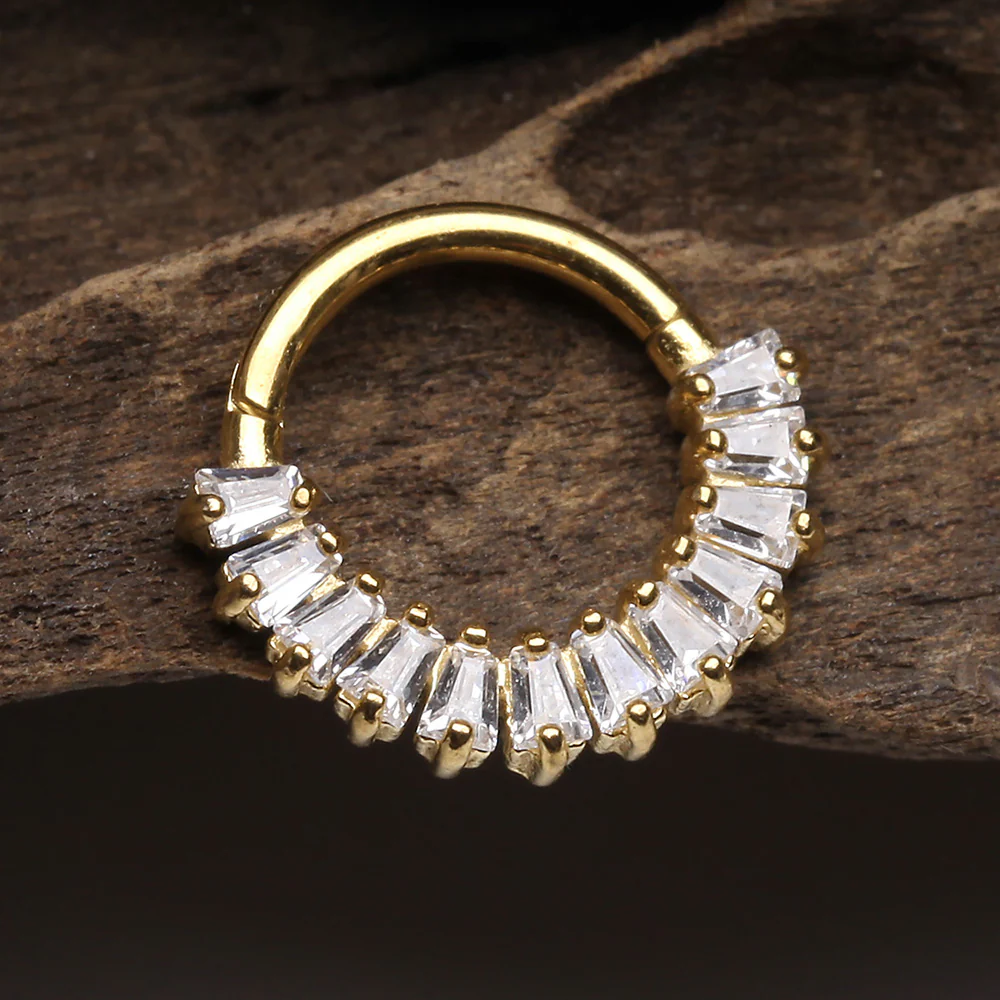 Golden Brilliant Baguette Sparkles Array Seamless Clicker Hoop Ring - Image 3