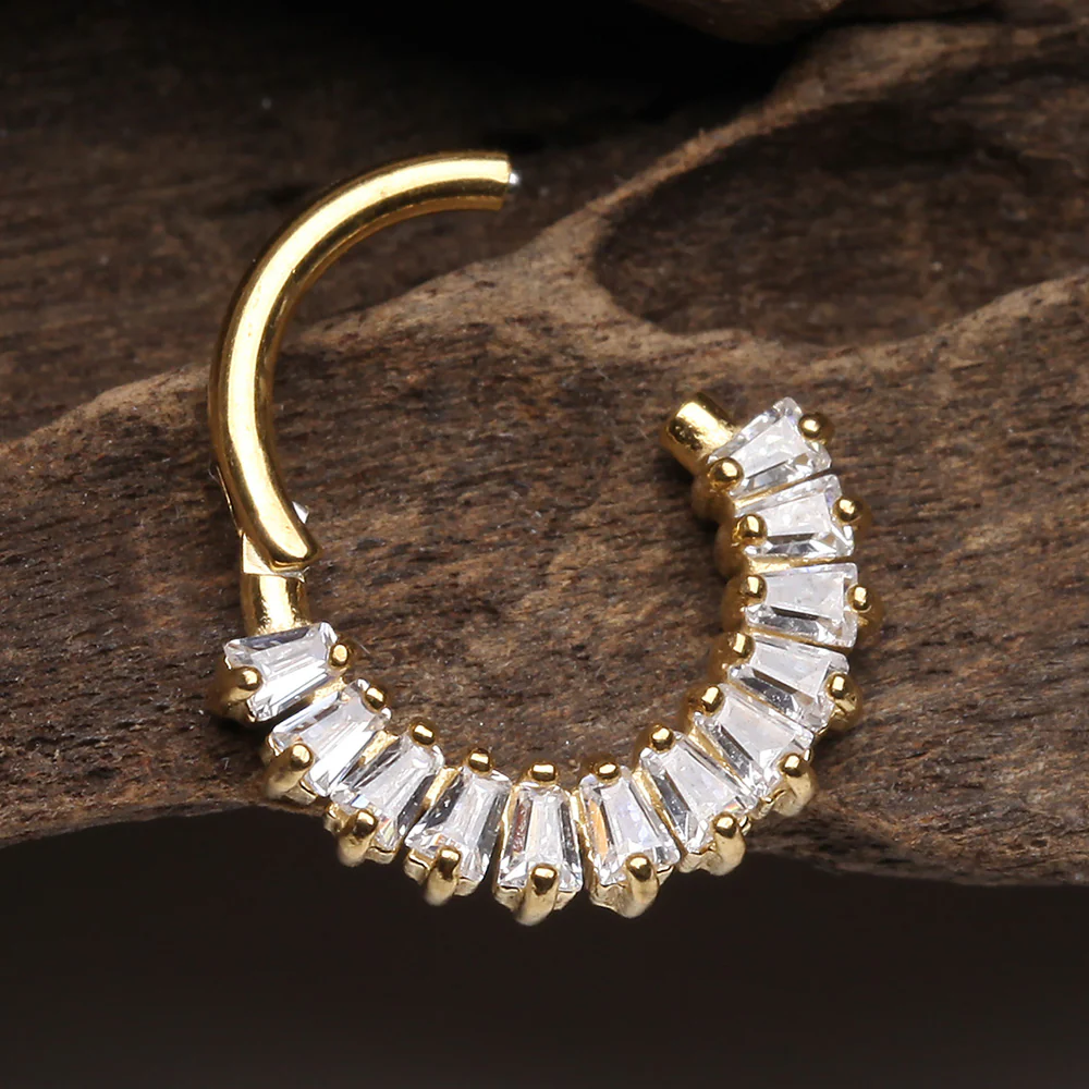 Golden Brilliant Baguette Sparkles Array Seamless Clicker Hoop Ring - Image 4