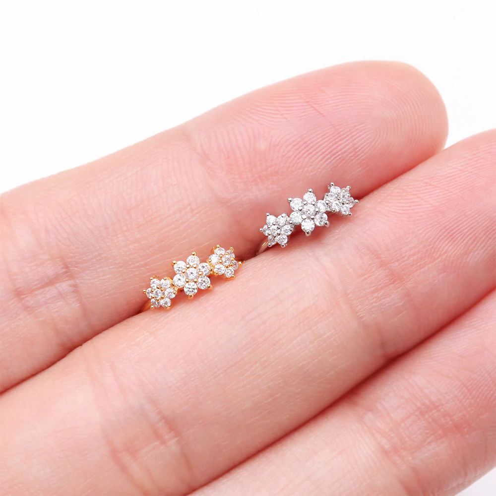 Golden Brilliant Blooming Flower Multi-Gem Bendable Hoop Ring - Image 4