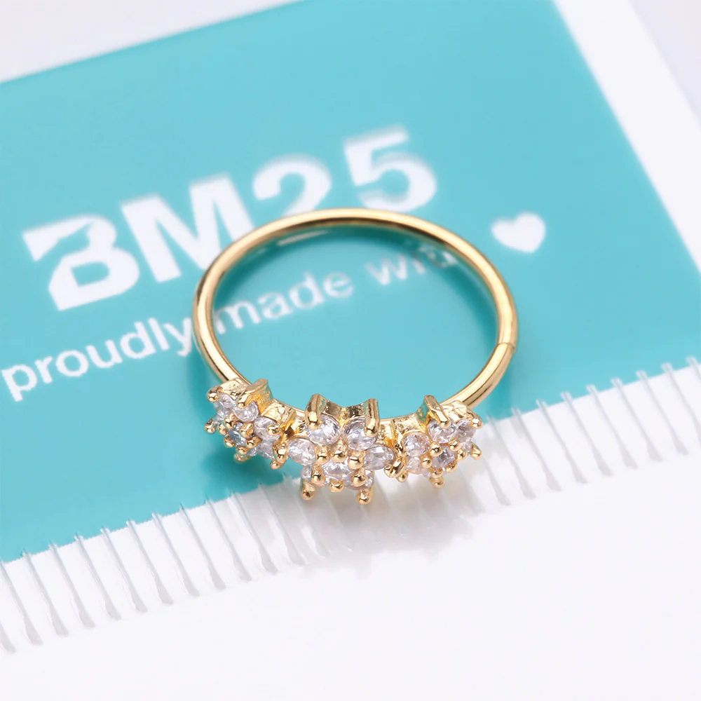 Golden Brilliant Blooming Flower Multi-Gem Bendable Hoop Ring - Image 5