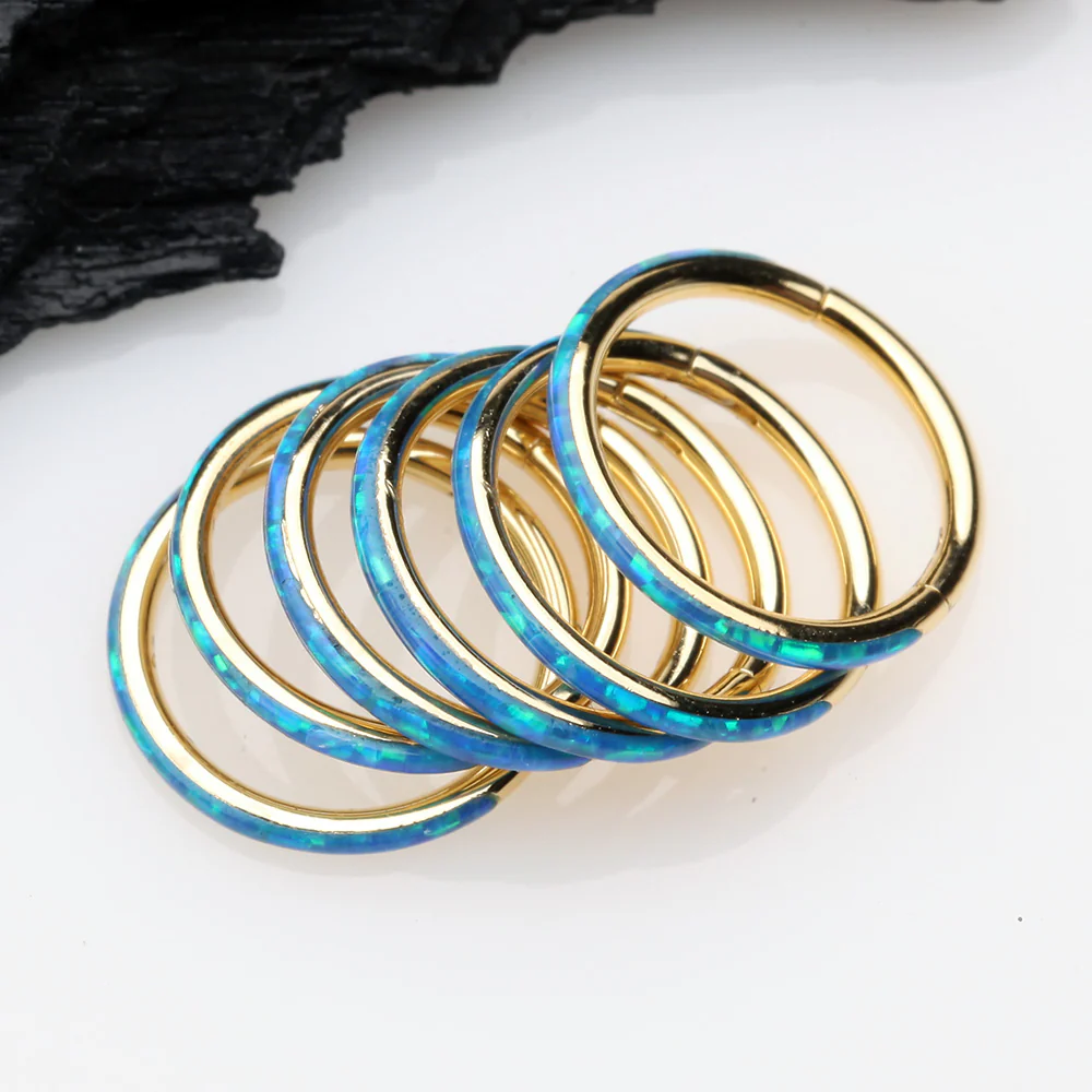 Golden Brilliant Fire Opal Lined Seamless Clicker Hoop Ring - Image 4
