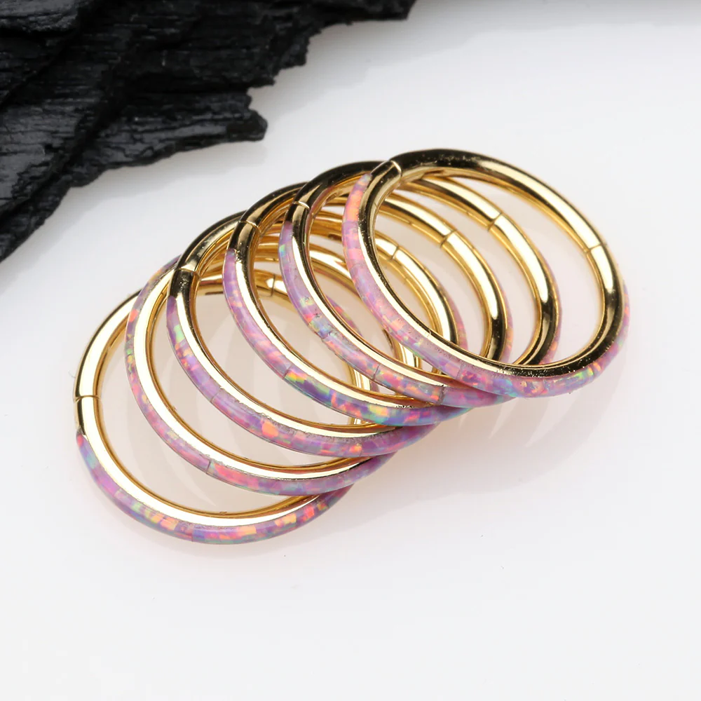 Golden Brilliant Fire Opal Lined Seamless Clicker Hoop Ring - Image 4