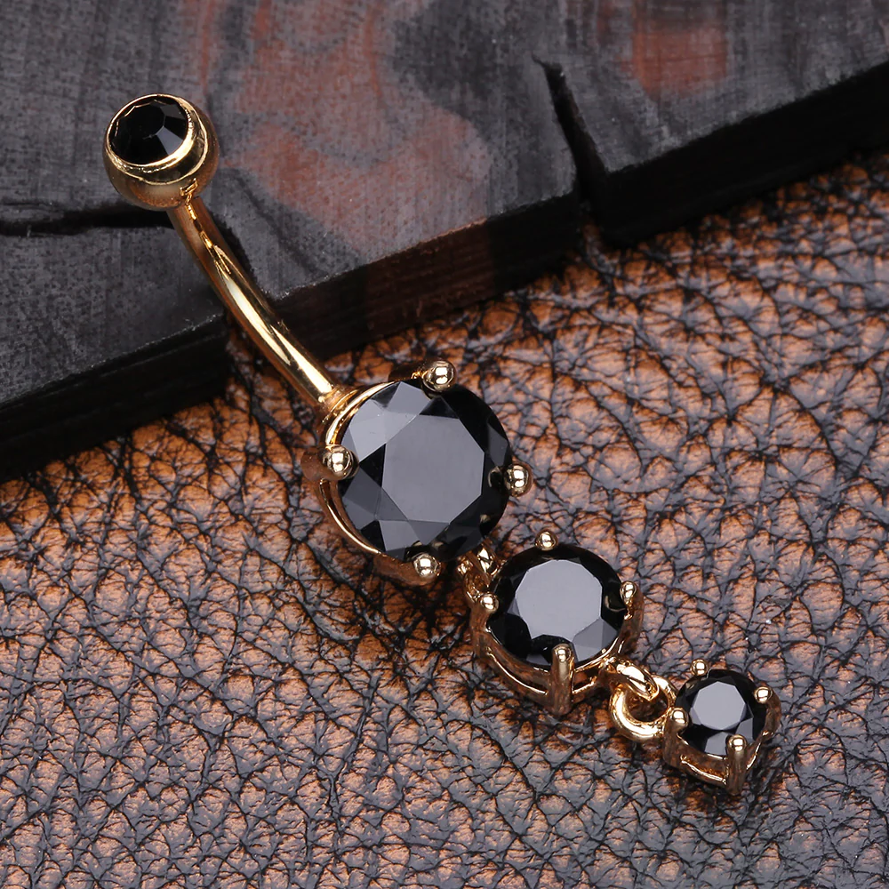 Golden Brilliant Gem Cascade Belly Button Ring - Image 3