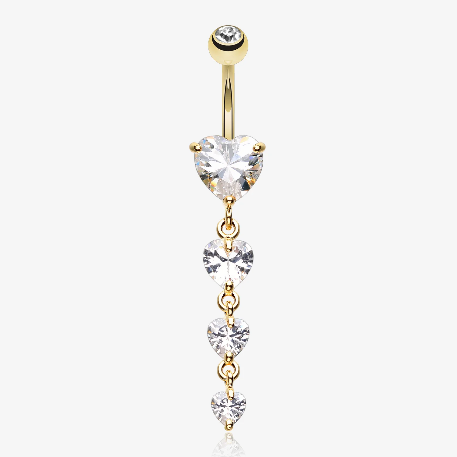 Golden Brilliant Heart Cascade Belly Button Ring