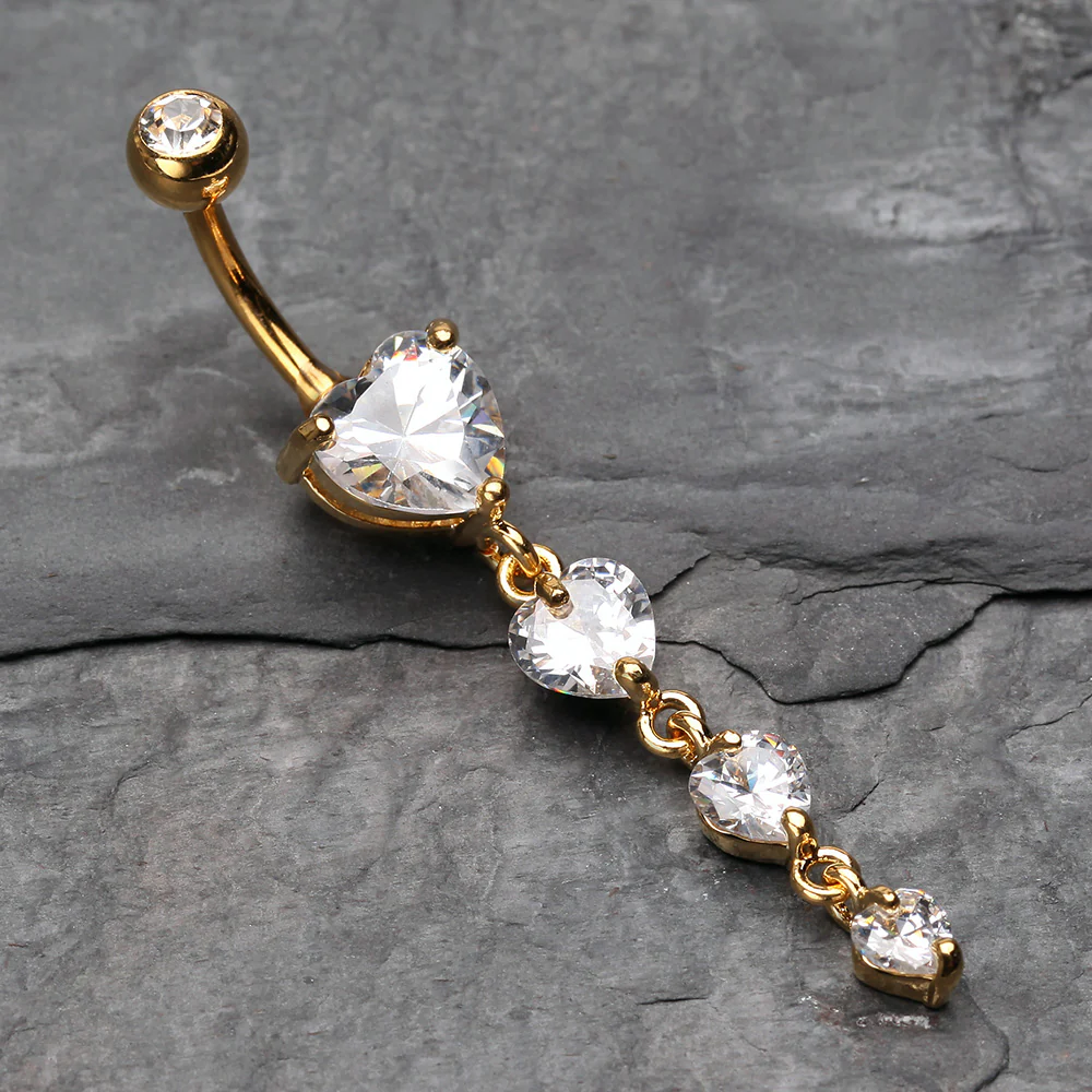 Golden Brilliant Heart Cascade Belly Button Ring - Image 3