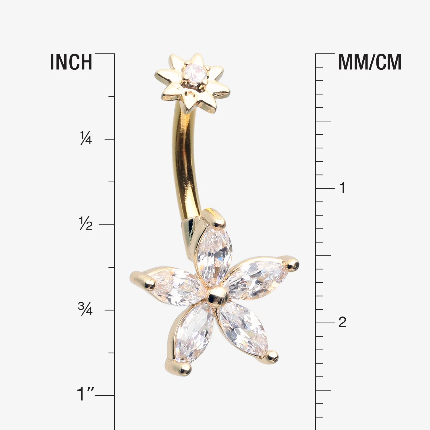 Golden Brilliant Marquise Spring Flower Sparkle Internally Threaded Belly Button Ring - Image 2