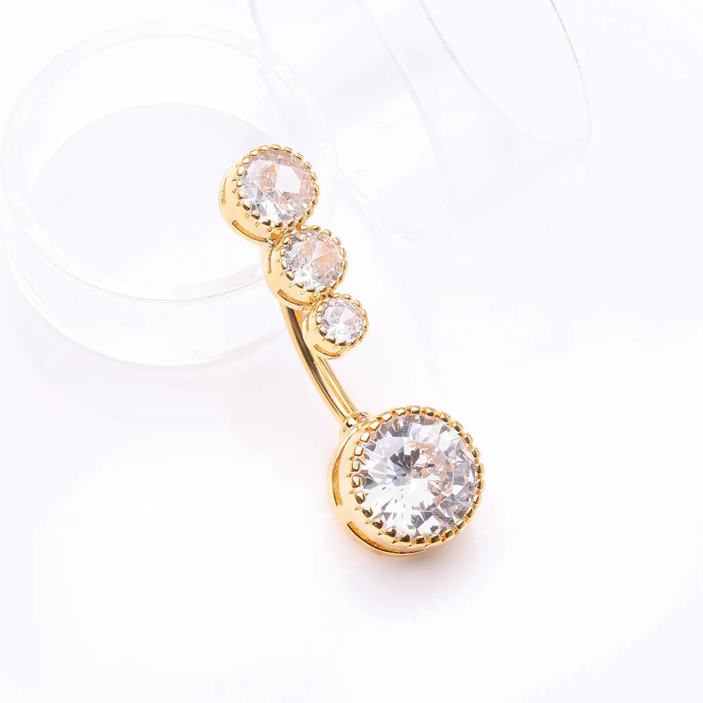 Golden Brilliant Sparkle Cascading Dew Drop Top Belly Button Ring - Image 3