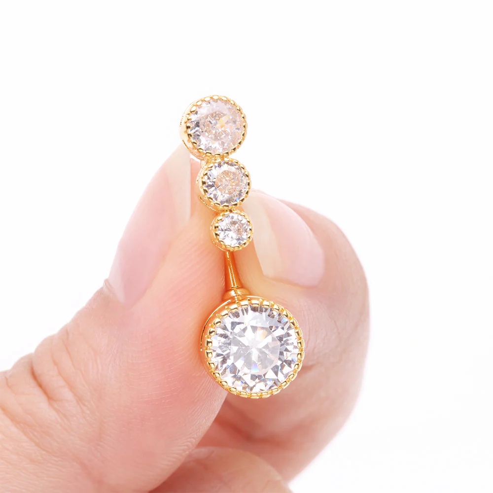 Golden Brilliant Sparkle Cascading Dew Drop Top Belly Button Ring - Image 4
