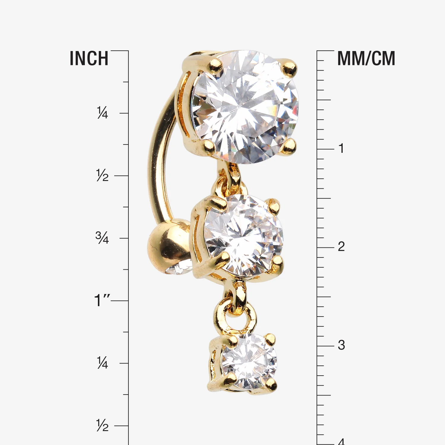 Golden Brilliant Sparkle Cascading Gem Reverse Belly Button Ring - Image 2