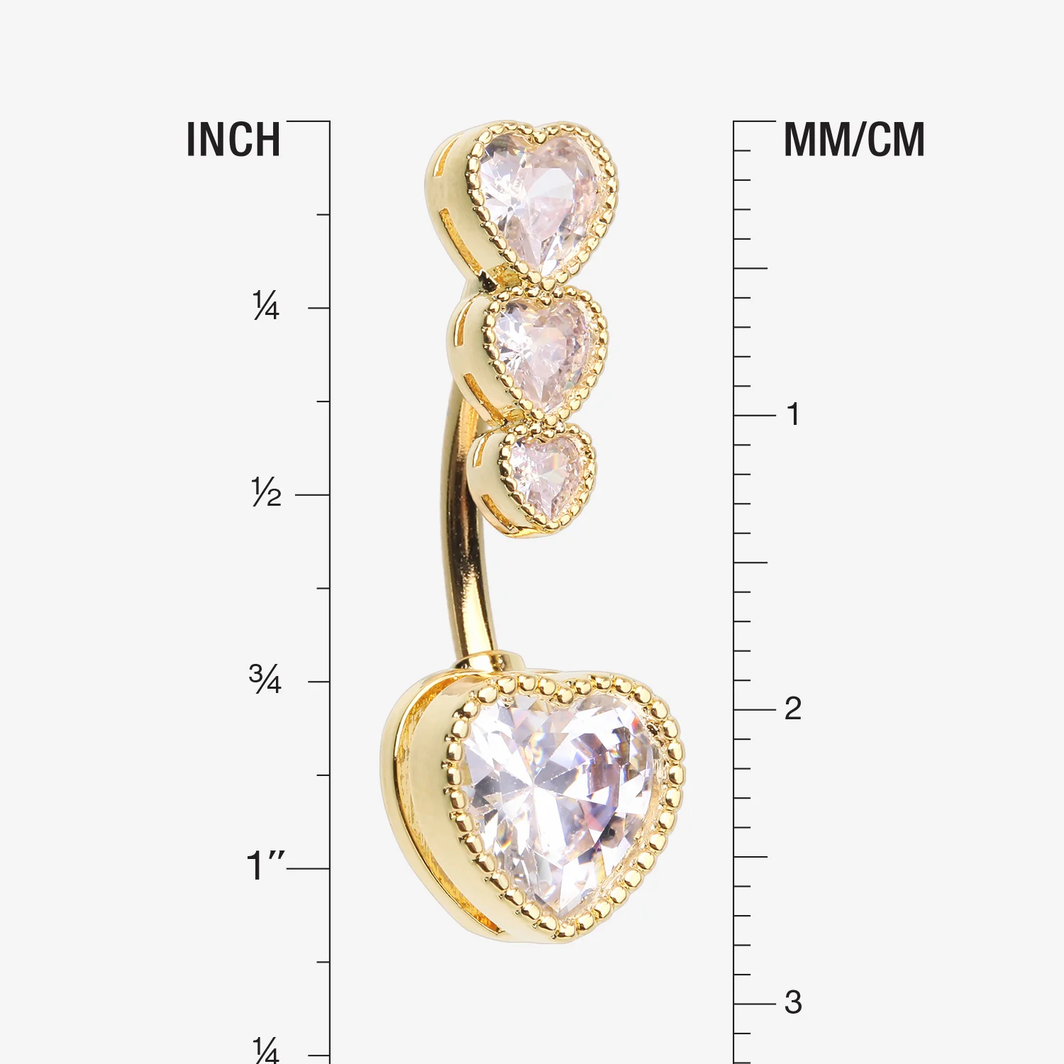 Golden Brilliant Sparkle Cascading Heart Drop Top Belly Button Ring - Image 2