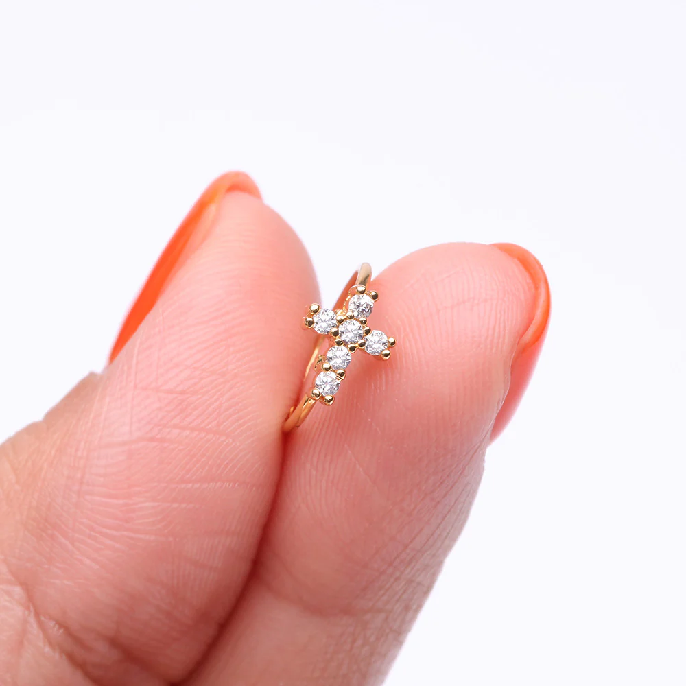 Golden Brilliant Sparkle Cross Multi-Gem Bendable Hoop Ring - Image 3