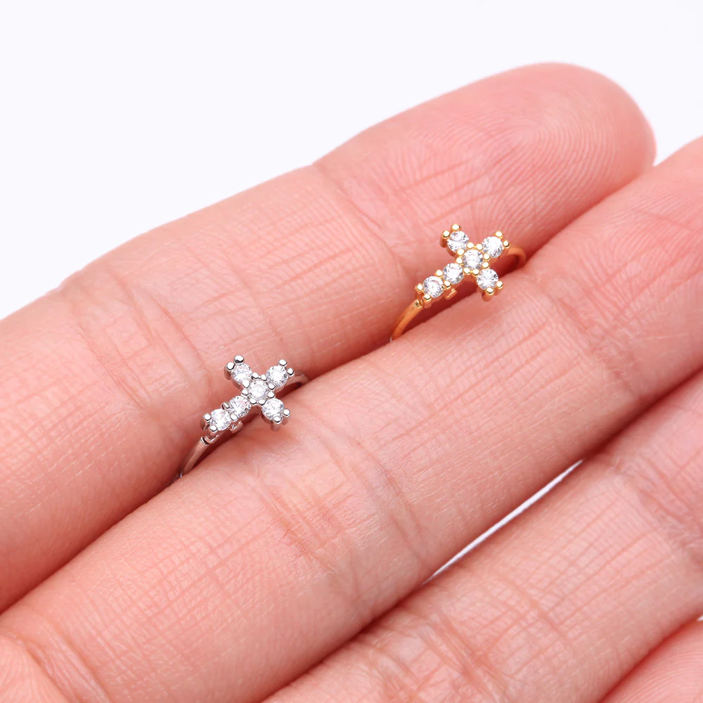 Golden Brilliant Sparkle Cross Multi-Gem Bendable Hoop Ring - Image 4