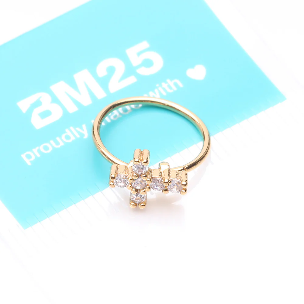 Golden Brilliant Sparkle Cross Multi-Gem Bendable Hoop Ring - Image 5
