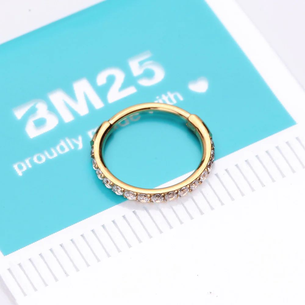 Golden Brilliant Sparkle Gems Lined Clicker Hoop Ring - Image 5