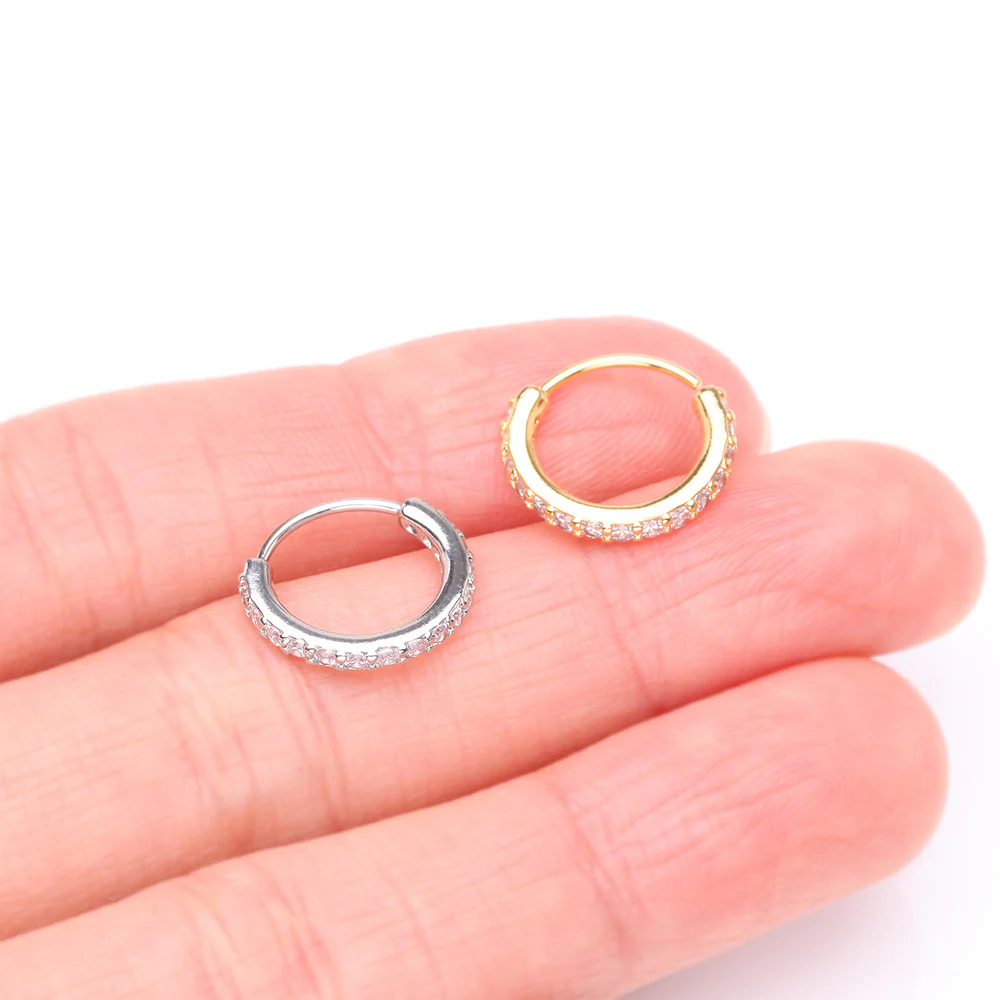 Golden Brilliant Sparkle Gems Lined Steel Bendable Hoop Ring - Image 4
