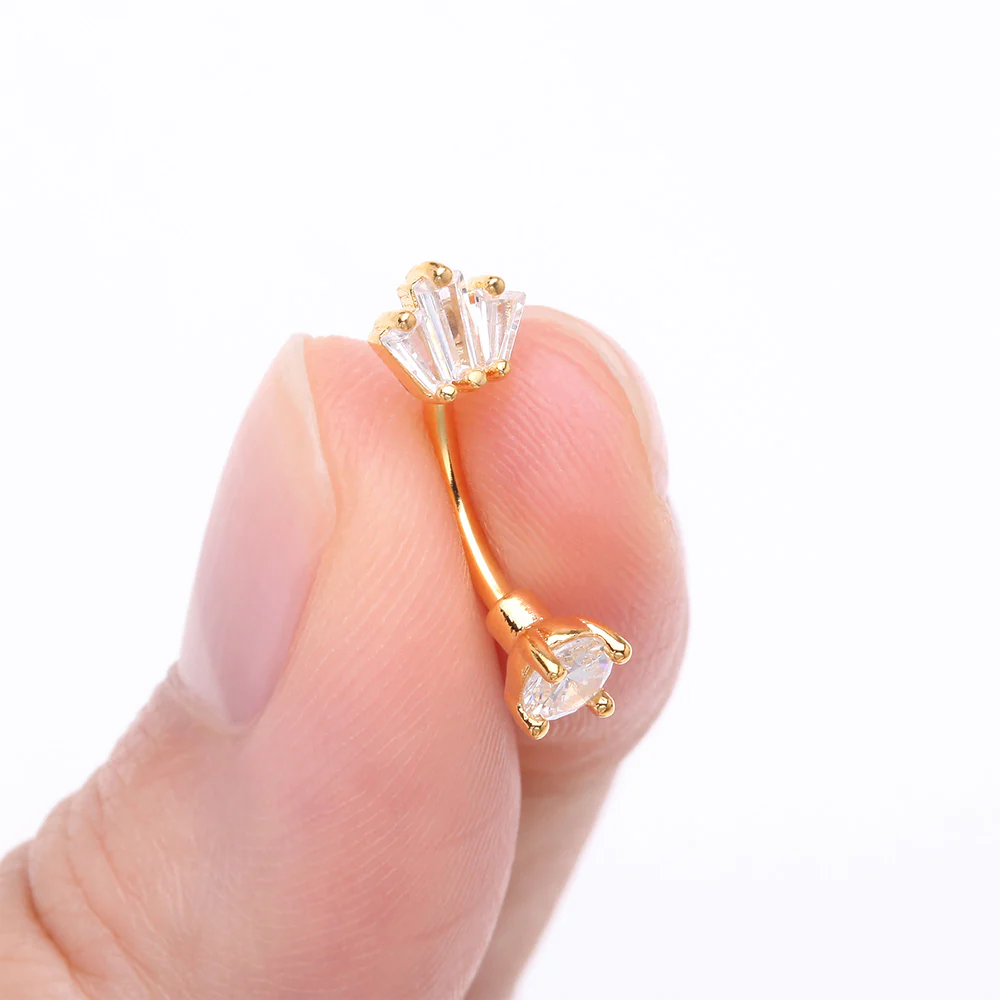 Golden Brilliant Sparkle Majestic Gem Top Curved Barbell - Image 3
