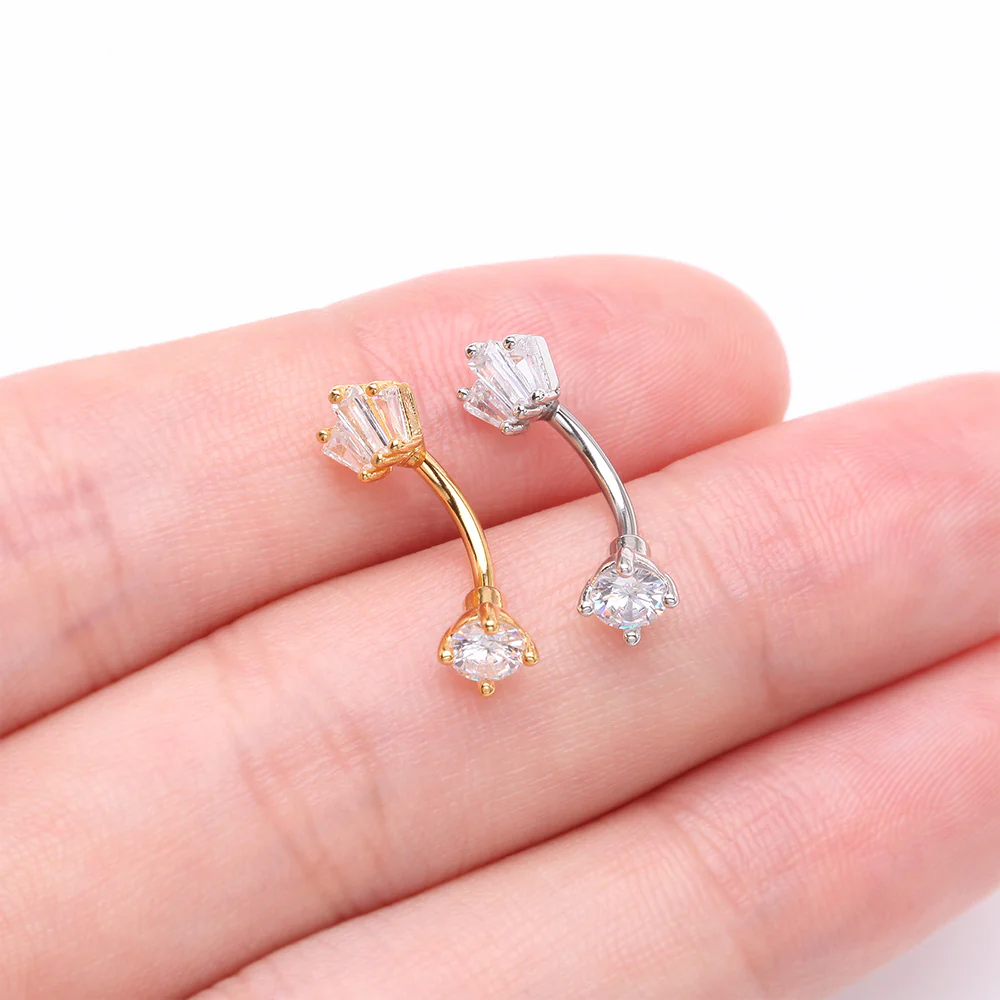 Golden Brilliant Sparkle Majestic Gem Top Curved Barbell - Image 4
