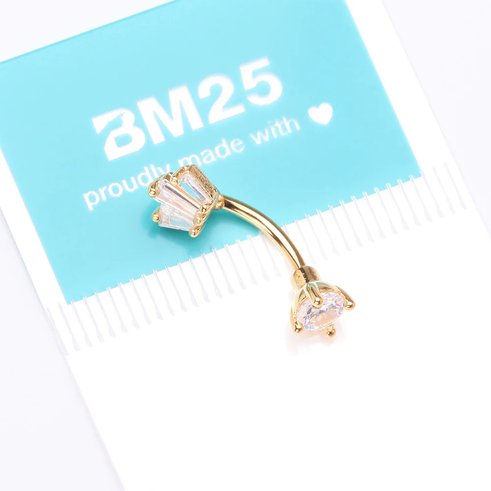 Golden Brilliant Sparkle Majestic Gem Top Curved Barbell - Image 5