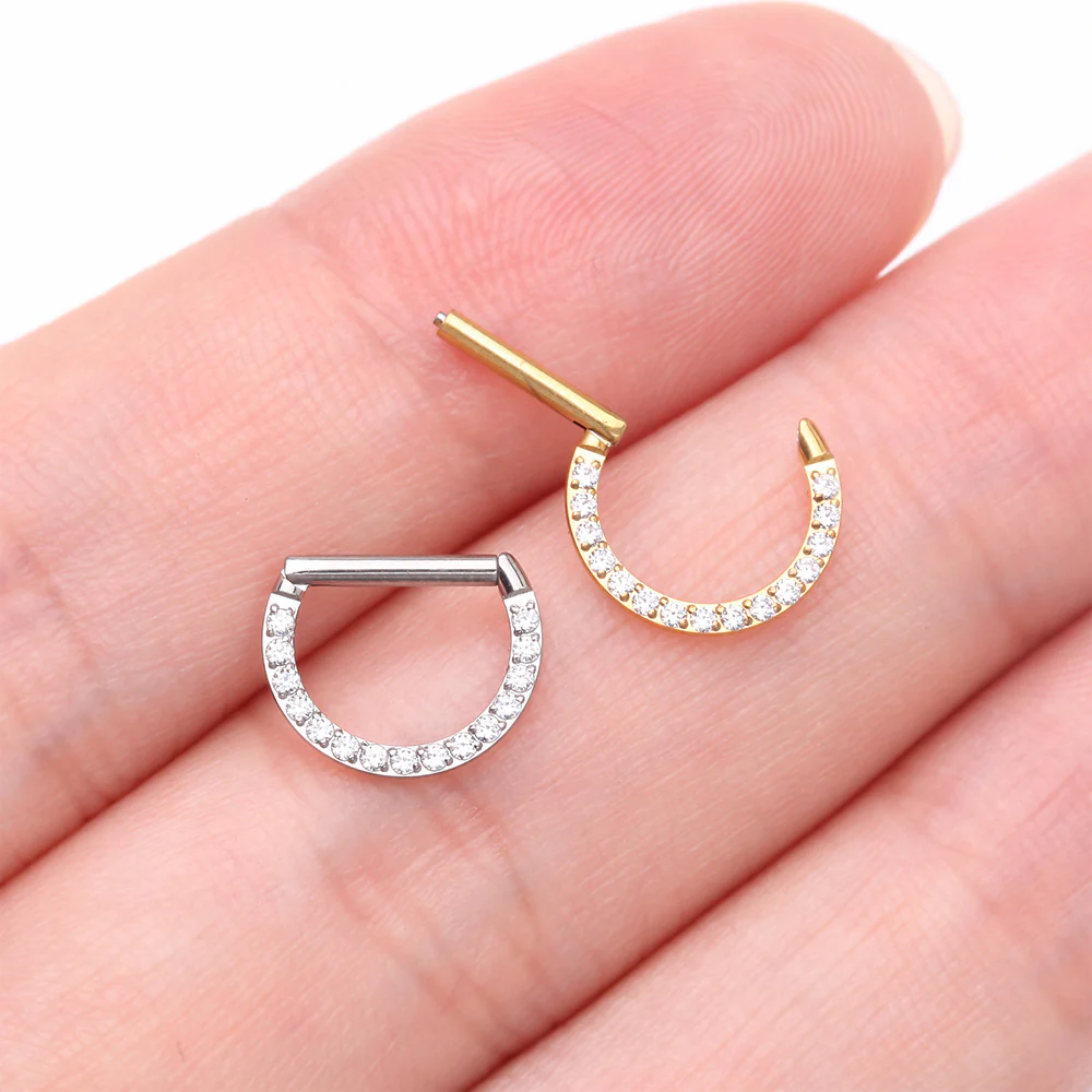 Golden Brilliant Sparkle Multi-Gem Straight Bar Clicker Hoop Ring - Image 4