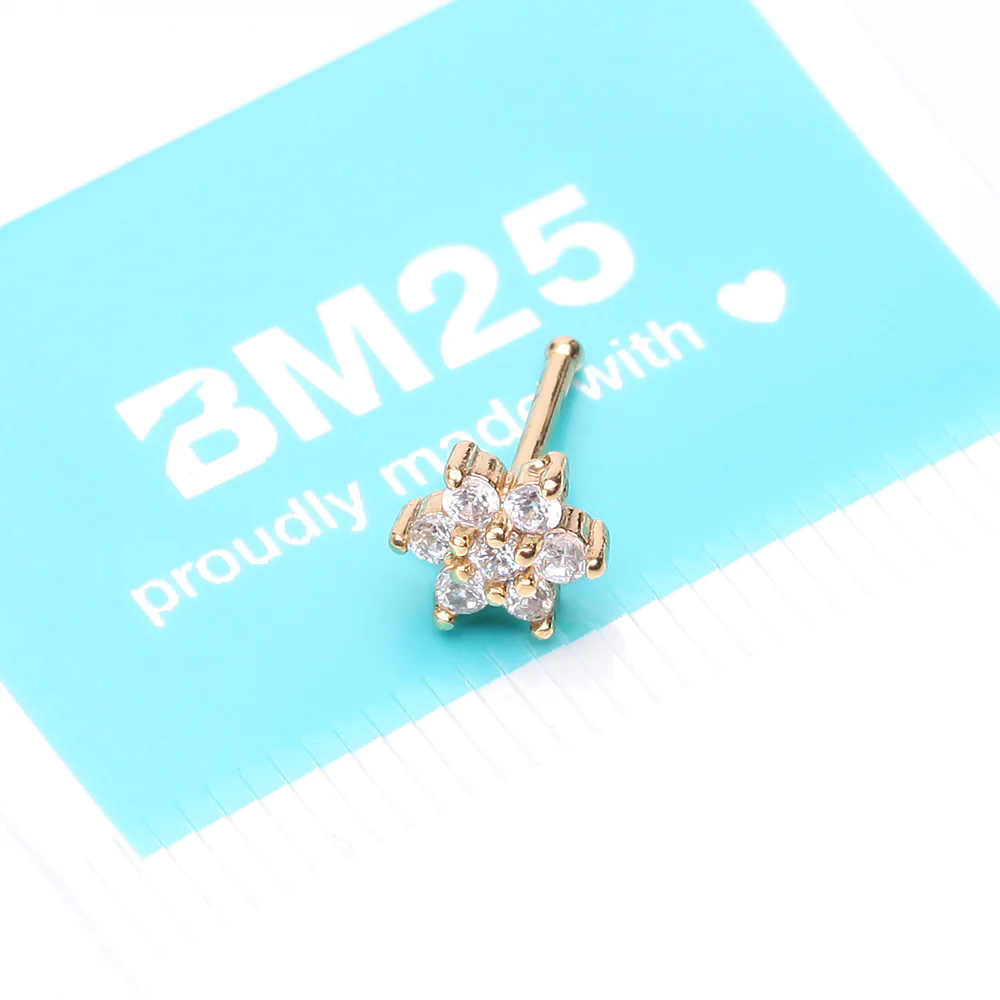 Golden Brilliant Sparkle Spring Flower Multi-Gem Nose Stud Ring - Image 5