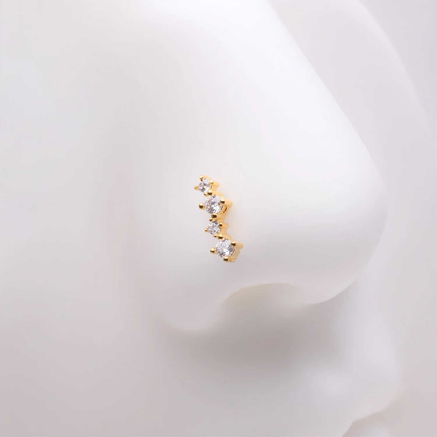 Golden Brilliant Sparkle ZigZag Multi-Gem Nose Stud Ring - Image 2