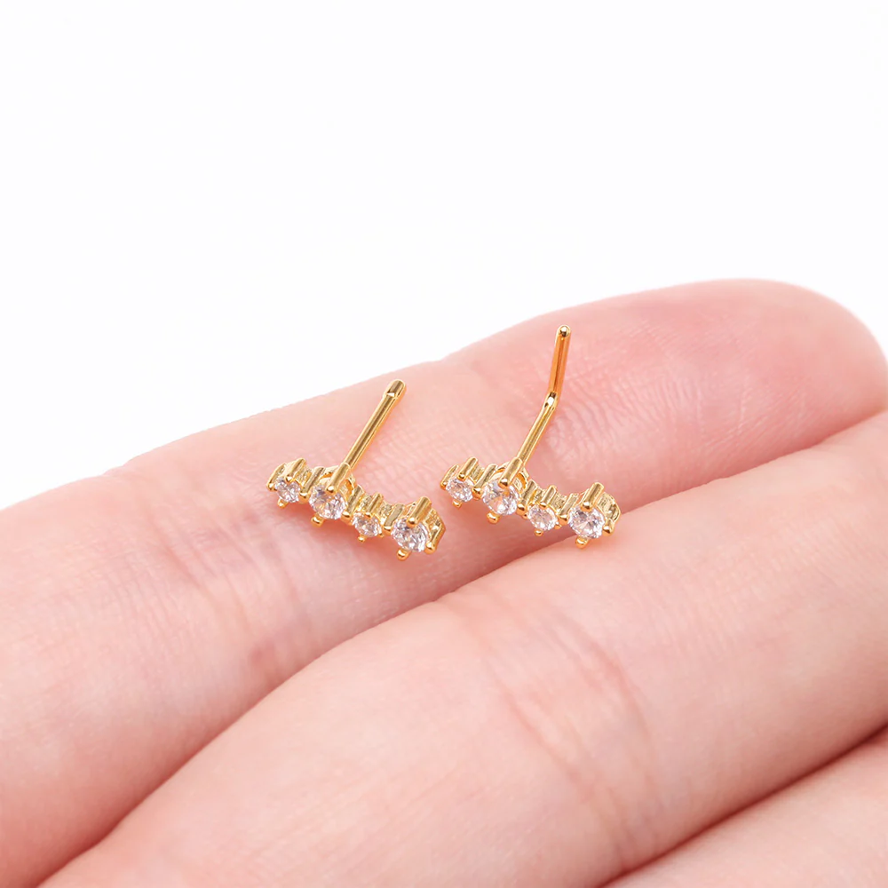 Golden Brilliant Sparkle ZigZag Multi-Gem Nose Stud Ring - Image 4