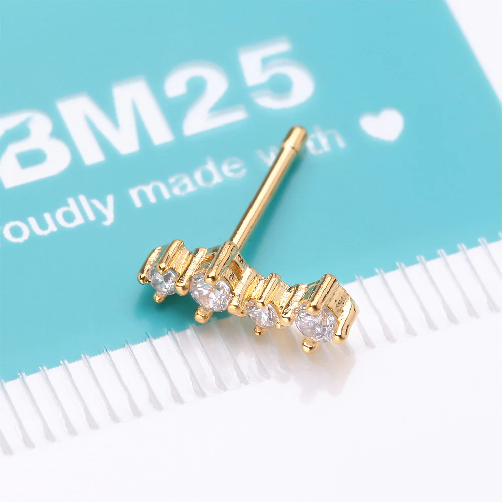 Golden Brilliant Sparkle ZigZag Multi-Gem Nose Stud Ring - Image 5