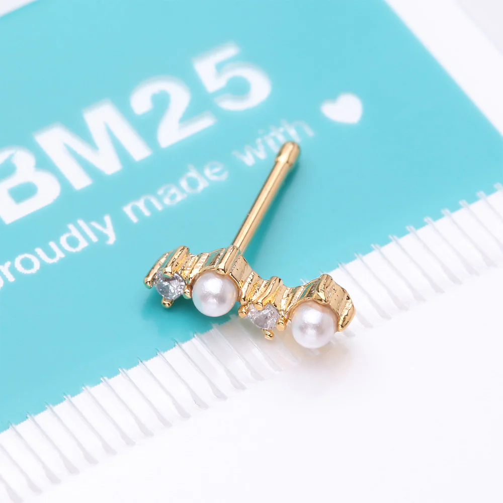 Golden Brilliant Sparkle ZigZag Pearlescent Multi-Gem Nose Stud Ring - Image 5