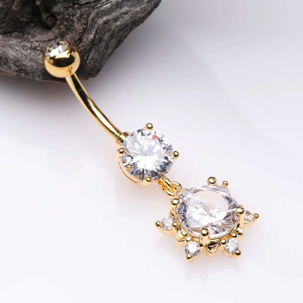 Golden Brilliant Starburst Sparkle Belly Button Ring - Image 3