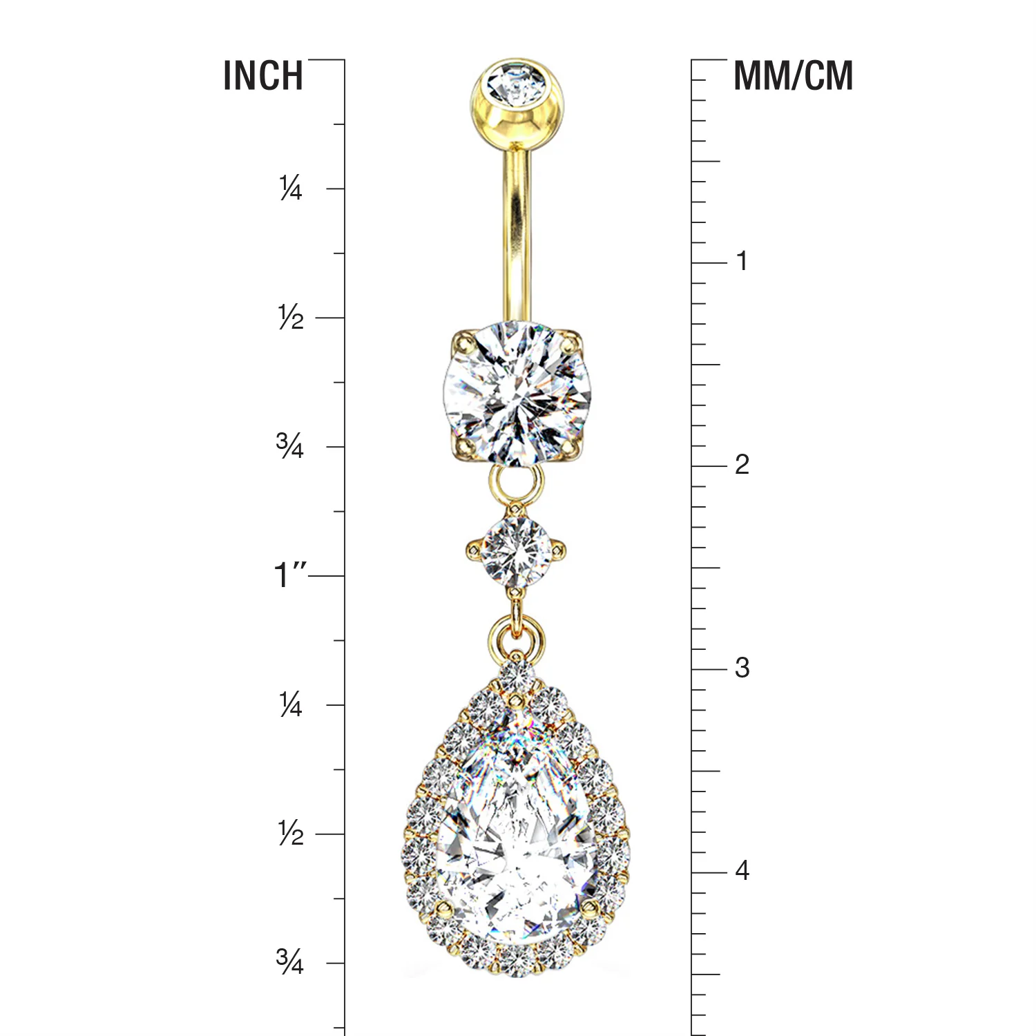 Golden Brilliant Teardrop Lux Sparkle Dangle Belly Button Ring - Image 2