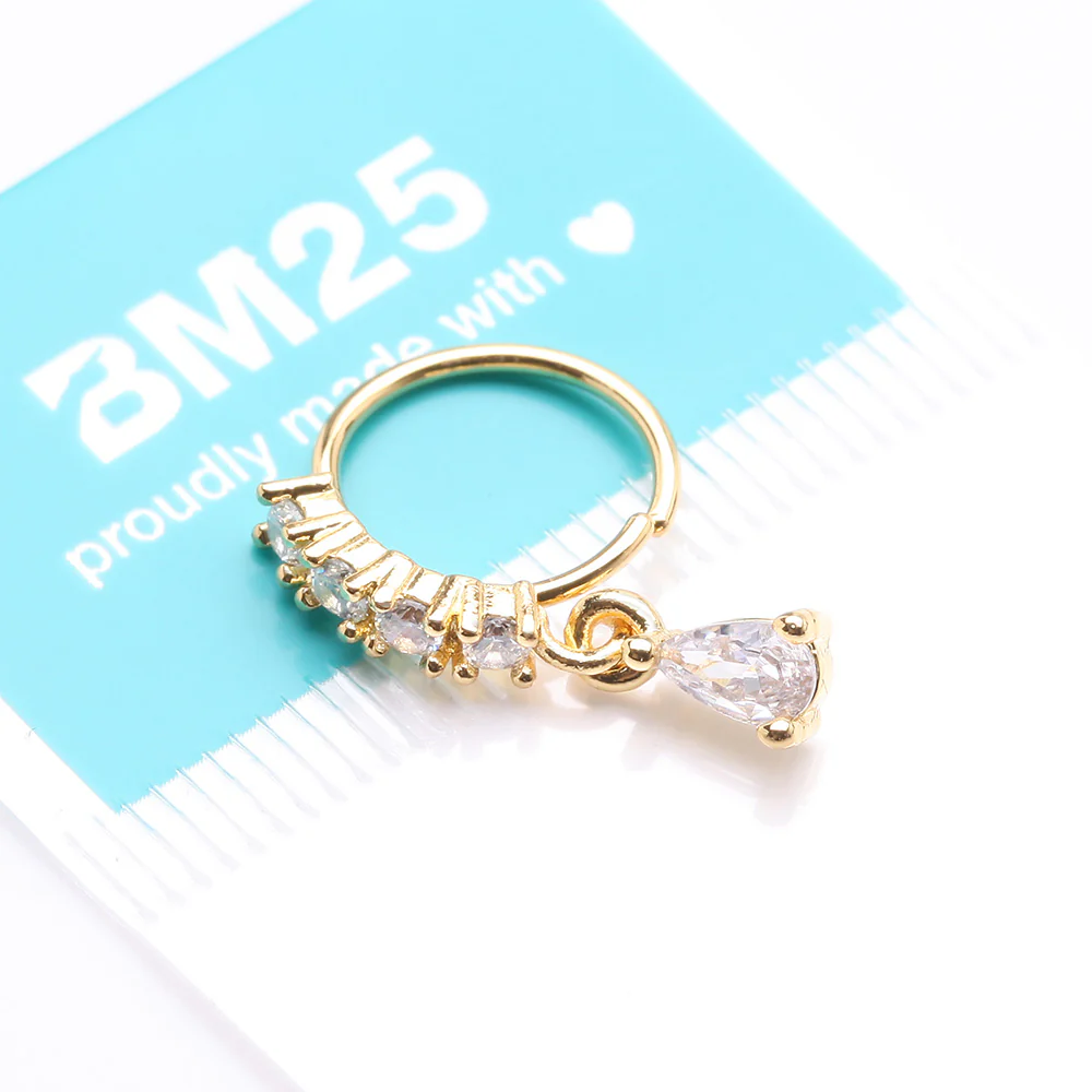 Golden Brilliant Teardrop Prong Gem Sparkle Multi-Gem Lined Bendable Hoop Ring - Image 4