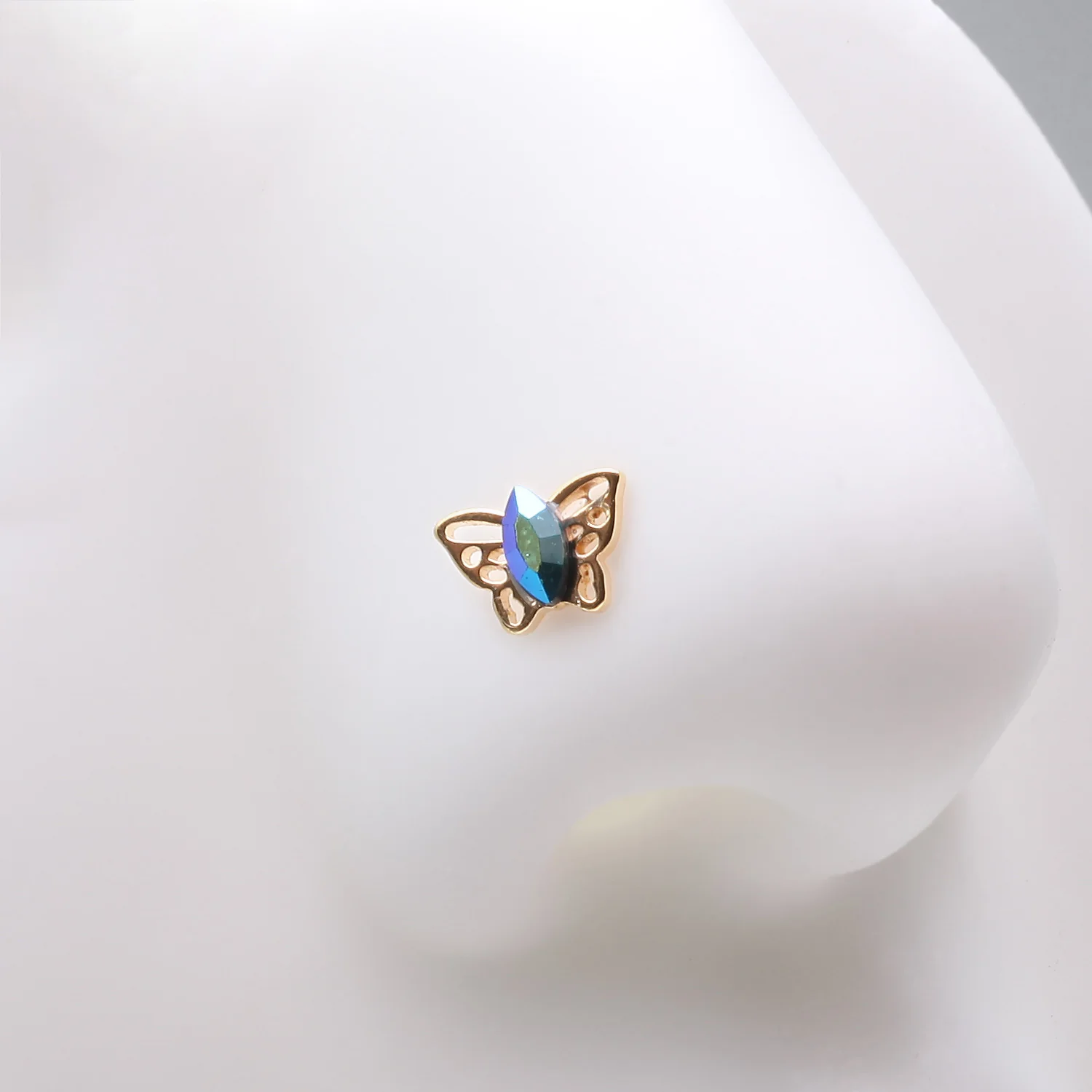 Golden Butterfly Elegance Marquise Sparkle Nose Stud Ring - Image 2
