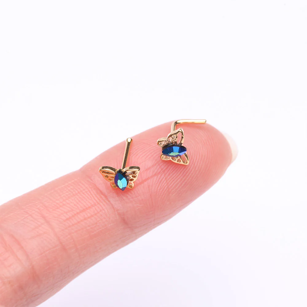 Golden Butterfly Elegance Marquise Sparkle Nose Stud Ring - Image 3