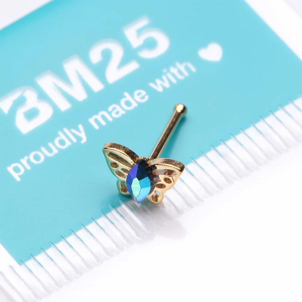 Golden Butterfly Elegance Marquise Sparkle Nose Stud Ring - Image 4