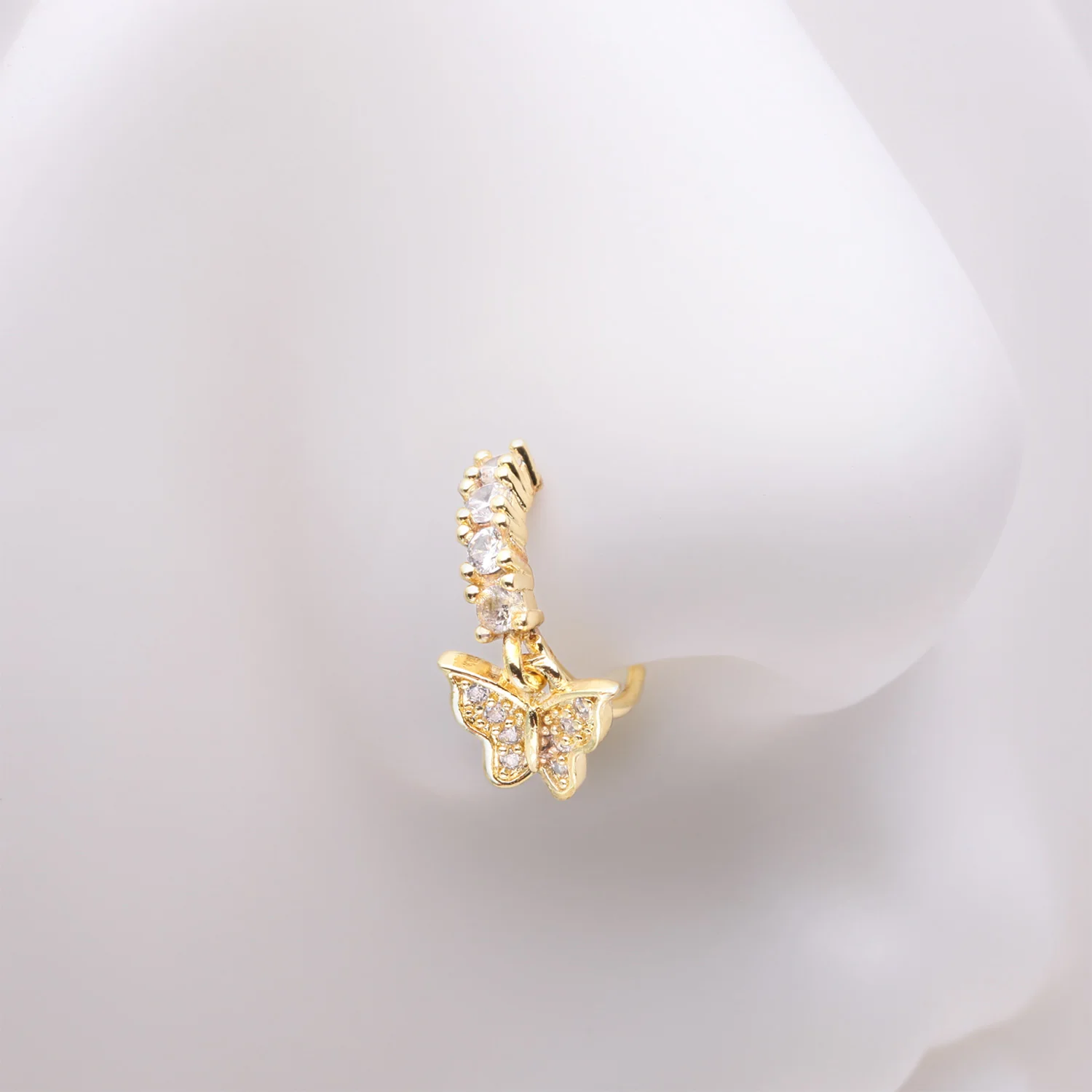 Golden Butterfly Elegance Sparkle Dangle Multi-Gem Lined Bendable Hoop Ring - Image 2
