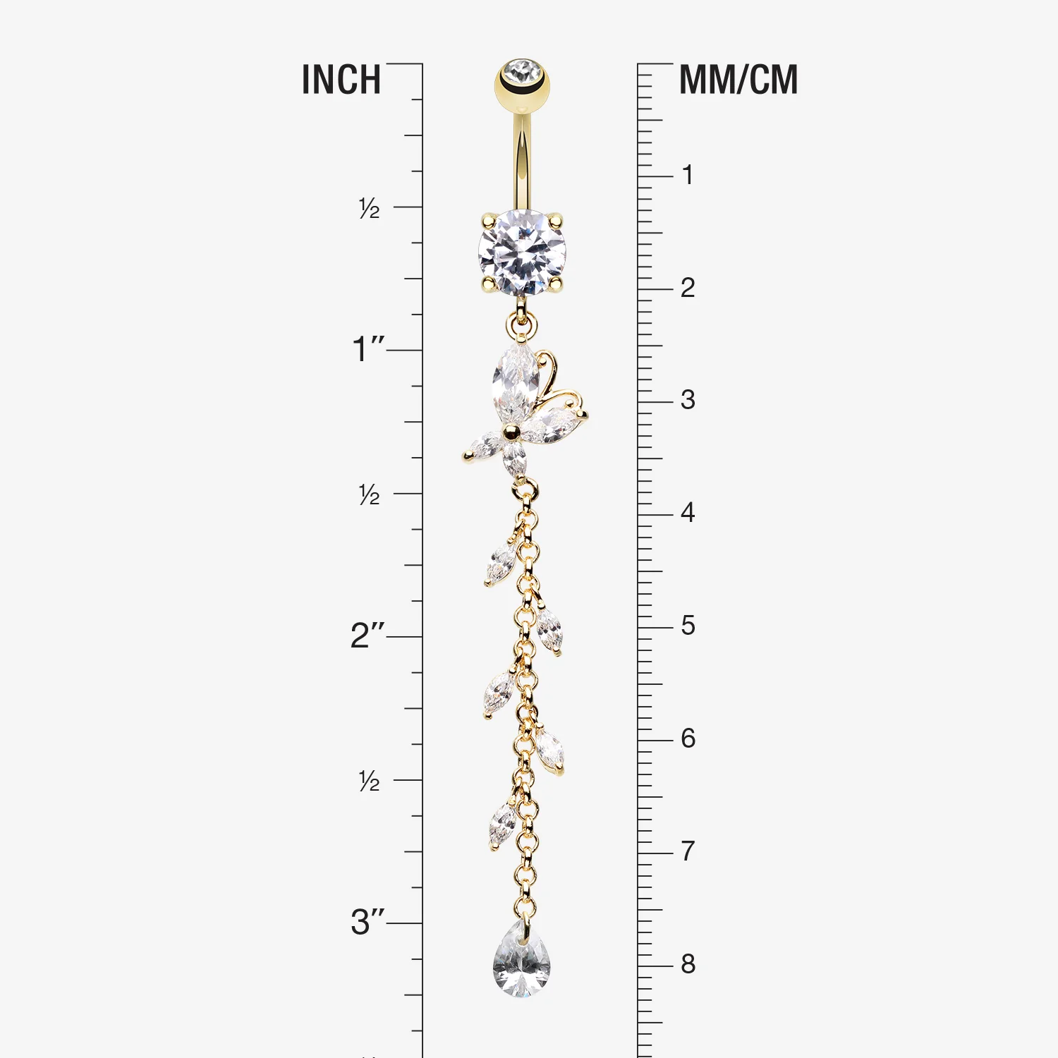 Golden Butterfly Gem Sparkle Belly Button Ring - Image 2