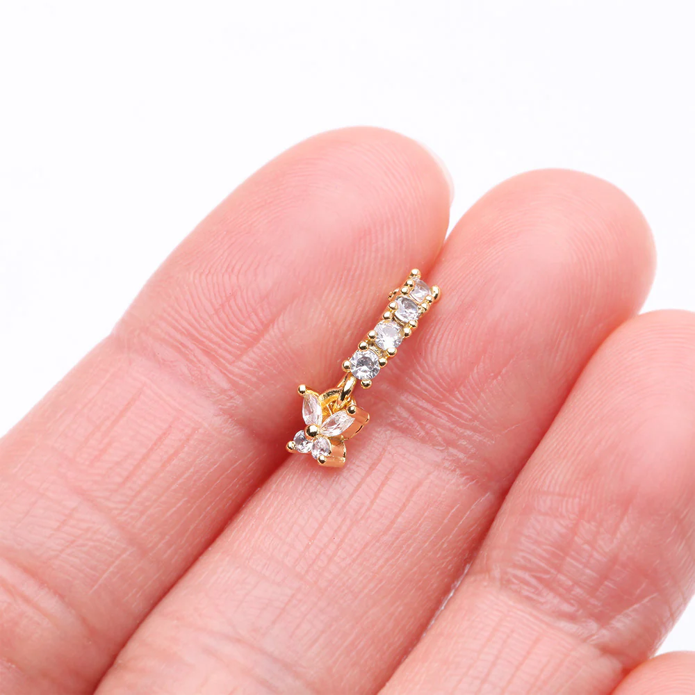 Golden Butterfly Marquise Sparkle Dangle Multi-Gem Lined Bendable Hoop Ring - Image 3