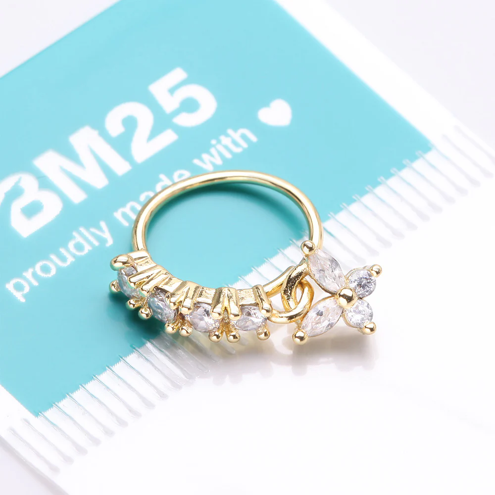 Golden Butterfly Marquise Sparkle Dangle Multi-Gem Lined Bendable Hoop Ring - Image 4