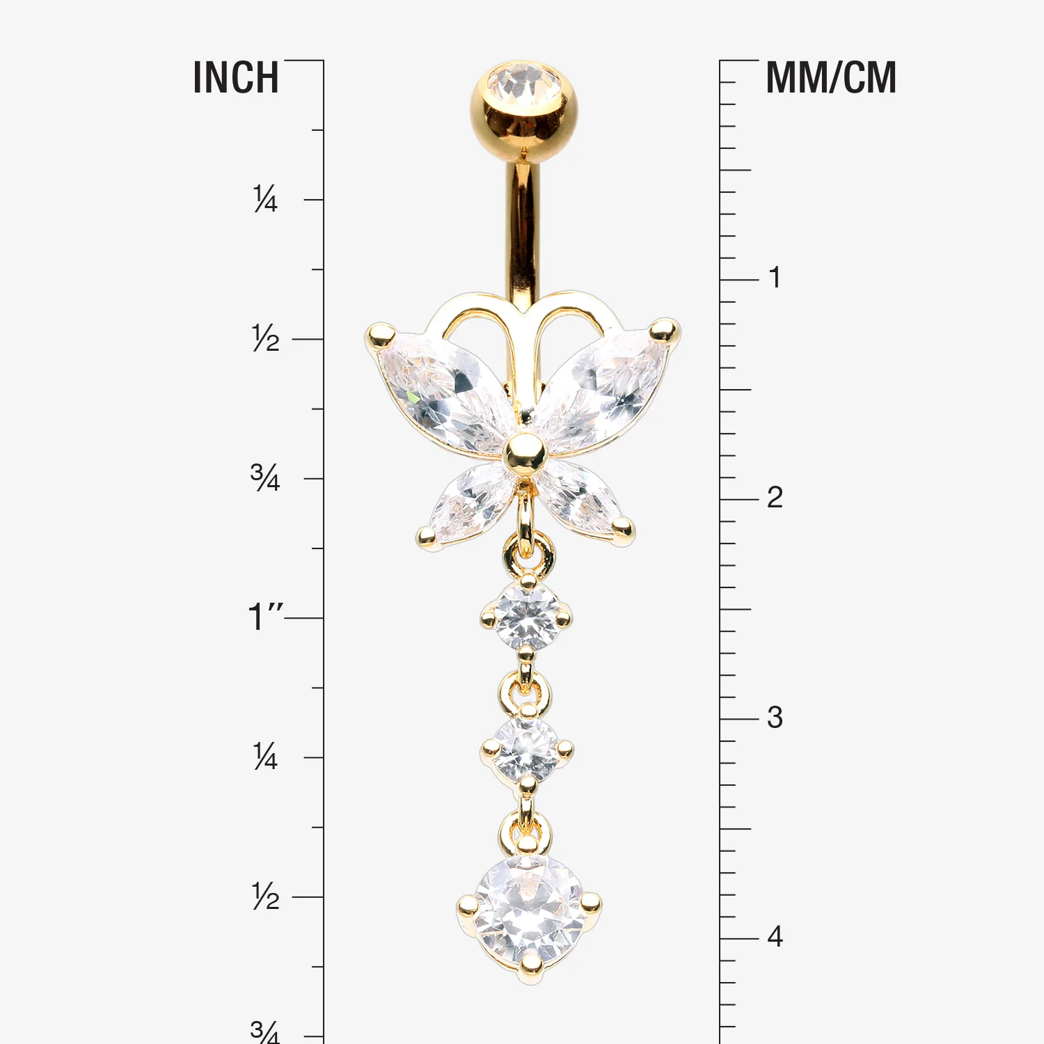 Golden Butterfly Sparkle Cascading Gems Belly Button Ring - Image 2