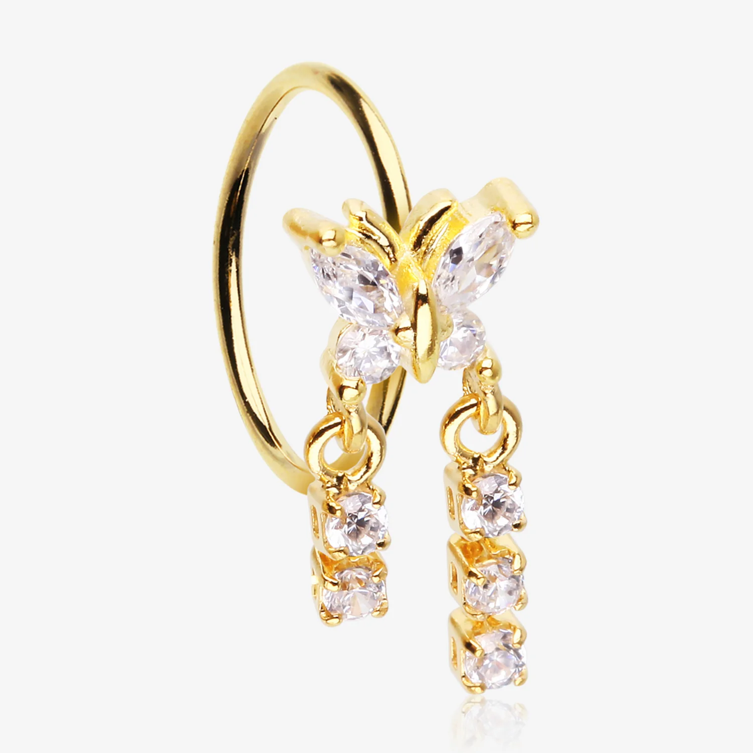 Golden Butterfly Sparkle Dangle Gem Drop Bendable Hoop Ring