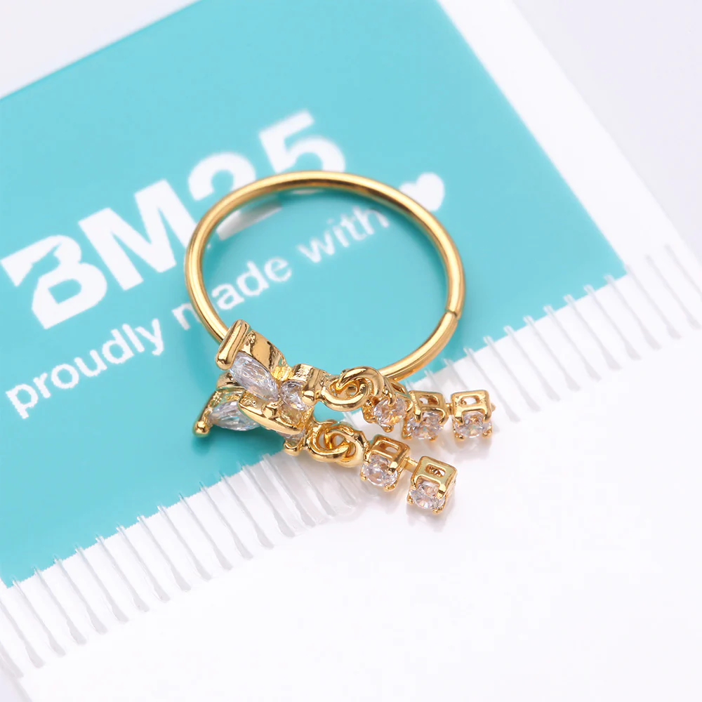 Golden Butterfly Sparkle Dangle Gem Drop Bendable Hoop Ring - Image 5