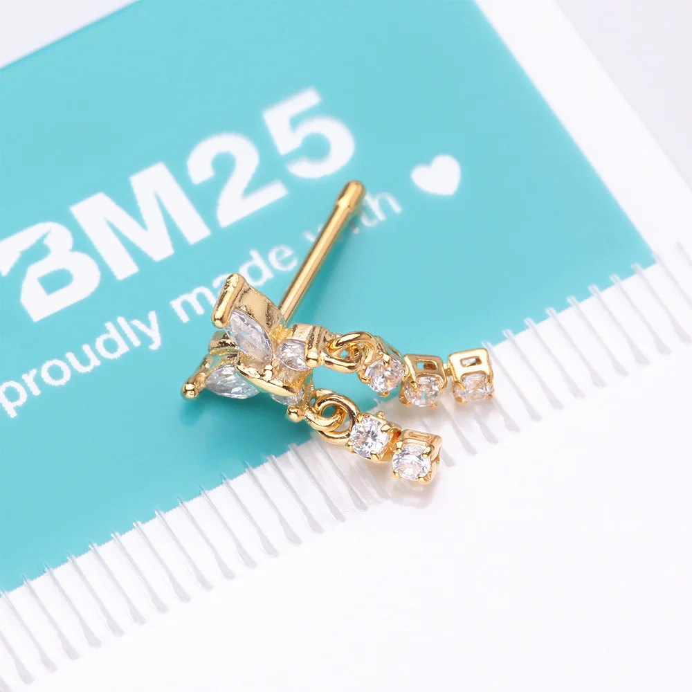 Golden Butterfly Sparkle Dangle Gem Drop Nose Stud Ring - Image 5