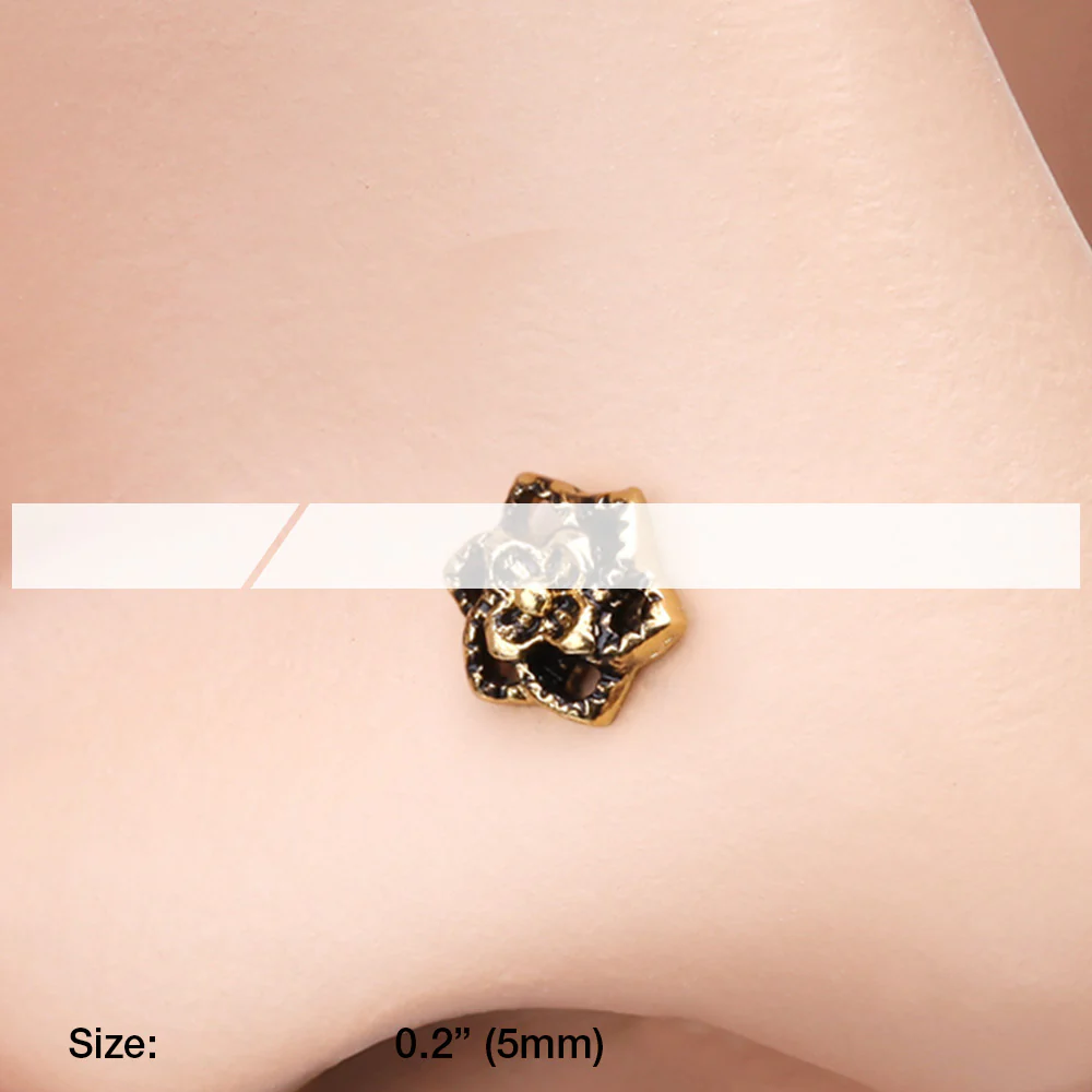 Golden Camellia Flower Filigree Icon L-Shaped Nose Ring - Image 3